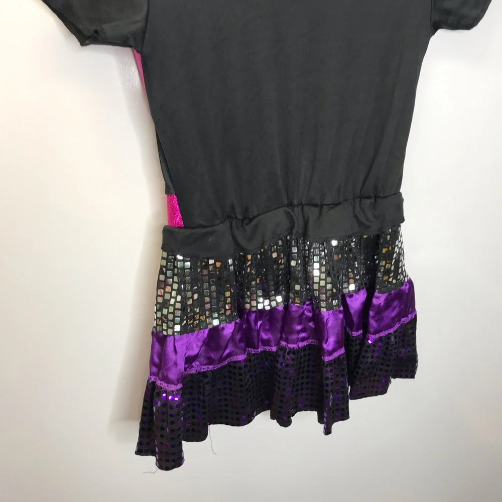 Rocker Girl dance costume dress black purple pink ruffles size small kids